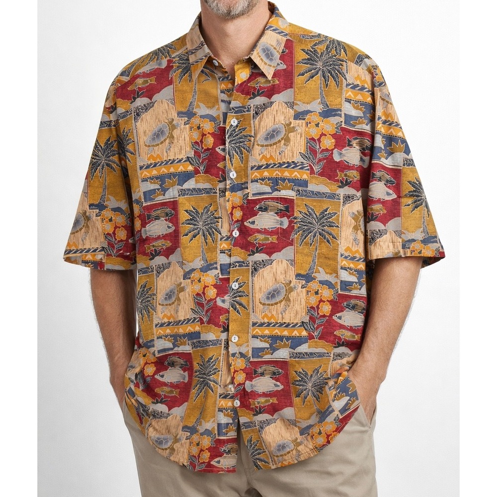 Tori Richard Honolulu Mens XL Shirt‎ Tropical Turtle Fish Palm Print 03281133